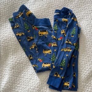 Hanna Andersson Blue Fleece Pajama Set with Yellow Truck and Green Tree Prints
